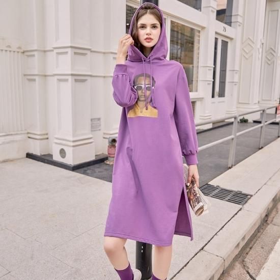 春 ワンピース ミディアム丈 パーカー フード トレーナー プリント パステルカラー Bringhappiness