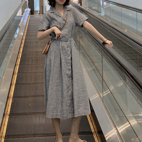 大人可愛い 半袖 ひざ丈 ワンピース ロング丈 レトロ カジュアル シャツワンピ 綺麗目 春夏 Bringhappiness
