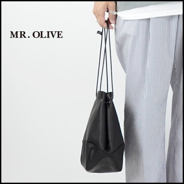 MR.OLIVE/ミスターオリーブ WATER PROOF WASHABLE LEATHER 2WAY DRAWSTRING  POUCH/ウォータープルーフレザー２WAY巾着バッグ