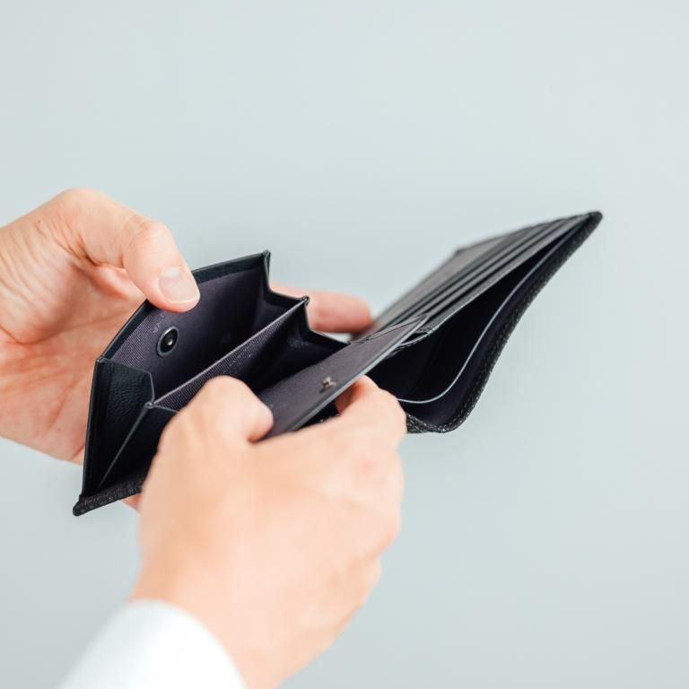 【新品未使用】印傳屋 二つ折財布 黒漆 ひょうたん　巾着込み 印傳屋 印伝 財布 二つ折り札入 2204 黒地鹿革黒漆 輪繋ぎ小