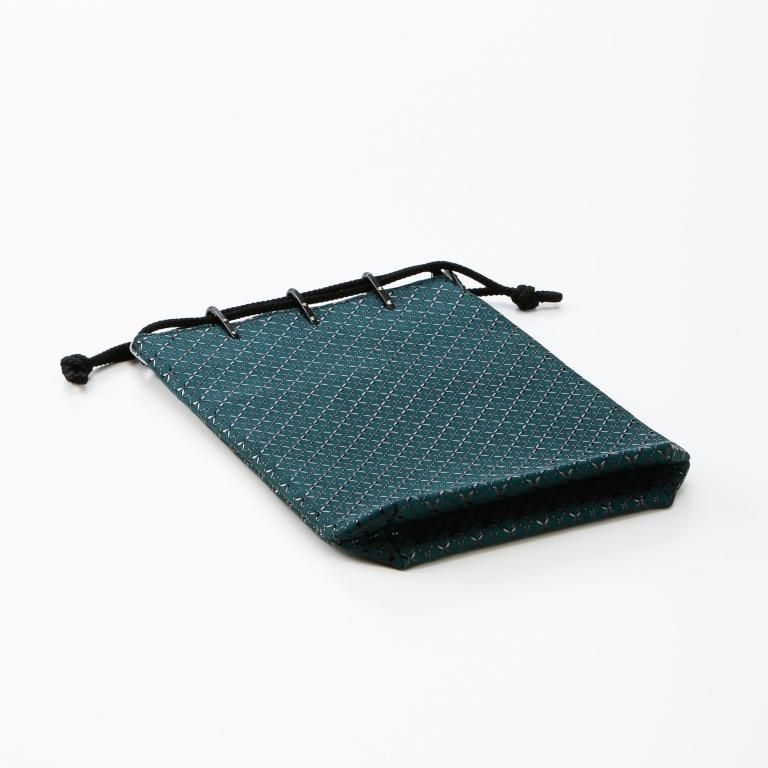 HISOCA 合切袋（大）マチ付［緑地／黒漆／七宝繋ぎ］：印傳屋