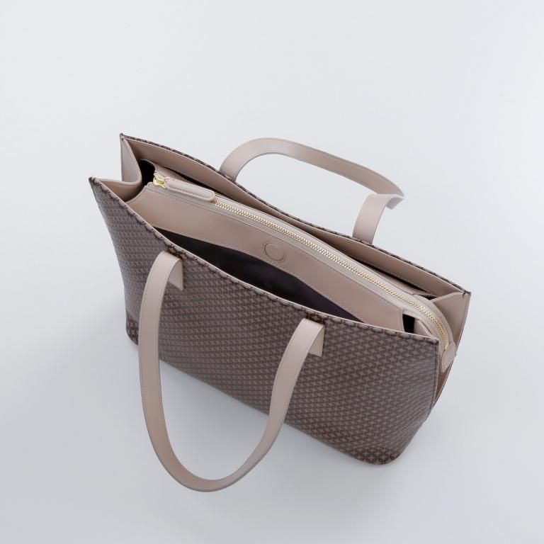 48ショルダー［グレージュ地×茶漆×輪繋ぎ］：印傳屋公式