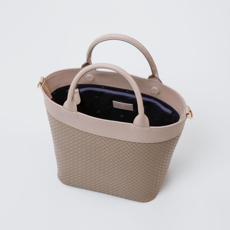 78ハンドバッグ［グレージュ地×白漆×網代編］：印傳屋公式オンライン