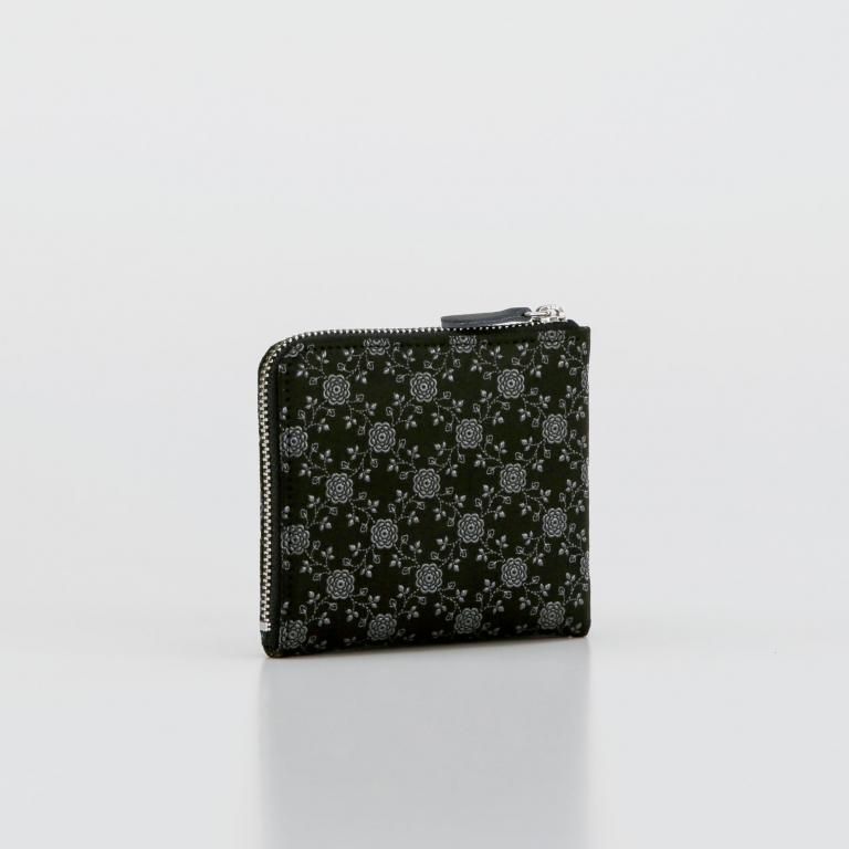 F小銭入11［黒地×グレー漆×イングリッシュローズ］：印傳屋公式