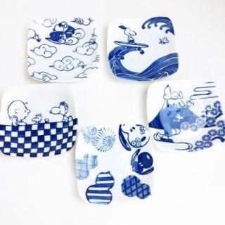 ピーナッツ スヌーピー 染付 角皿5枚組 食器 取り皿 グッズ(MCD)