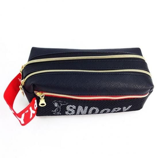 SNOOPY スヌーピー メッシュP付Wファスナーポーチ 筆箱 BK×RD グッズW