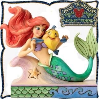 ディズニー プリンセス 木彫り調フィギュア アリエル （リトルマーメイド） 「Ariel with Flounder」 フランダーと一緒(MCD)