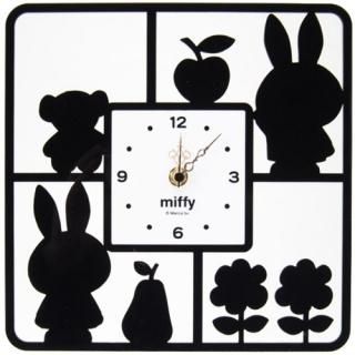 スクエアクロック (ウォールクロック) ブラック シルエットミッフィー miffy (ORMF) (MCOR)(MCD)