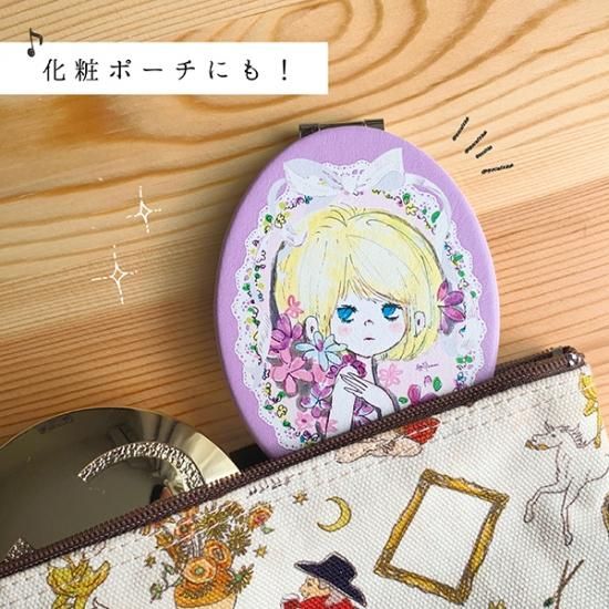 水森亜土 コンパクト レザーミラー あどちゃん 手鏡 コンパクトミラー おしゃれ かわいい 鏡 Pwor