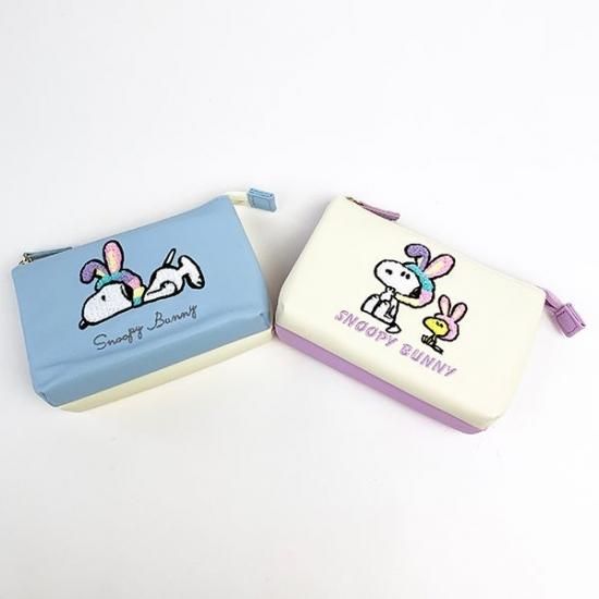 スヌーピー Wフラットポーチ Bl バニー スヌーピー ポーチ 青 グッズ Mcor スヌーピー Wフラットポーチ Bl バニー スヌーピー ポーチ 青 グッズ Mcor