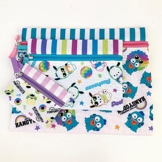 サンリオ ポムポムプリン 3連ポーチ ディスコ ハンギョドン ポチャッコ  ブルー グッズ
