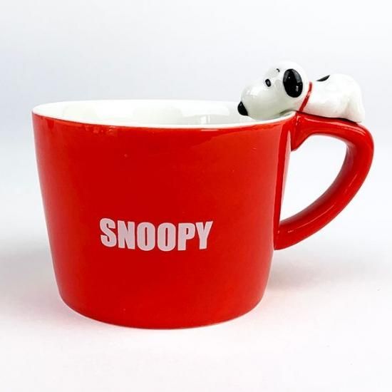Peanuts スヌーピー フィギュア付きマグカップ スヌーピー マグ コップ グッズ 陶器 レッド Peanuts スヌーピー フィギュア付きマグカップ スヌーピー マグ コップ グッズ 陶器 レッド