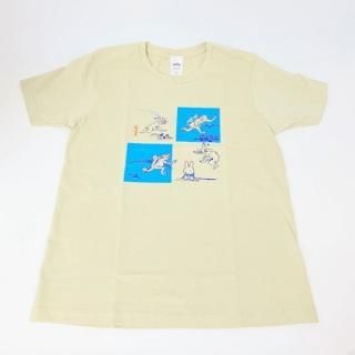 miffy ミッフィー Ｔシャツ Mサイズ Miffy×鳥獣戯画 灰青・４マス 洋服 鳥獣戯画 グッズ(MCD)