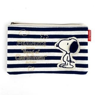 スヌーピー PEANUTS ボーダー フラットポーチ ポーチ ケース 小物入れ フラット ネイビー グッズ