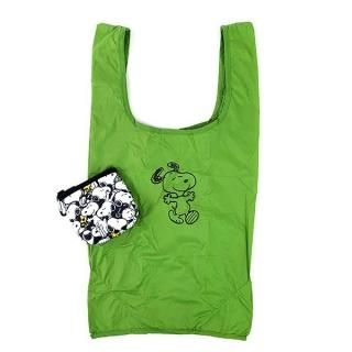 スヌーピー PEANUTS ポーチインエコバッグ 総柄 エコバッグ バッグ エコ コンパクト 収納 お出かけ 買い物 グリーン グッズ