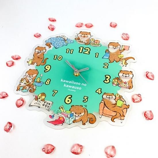 可愛い嘘のカワウソ アクリル壁掛け時計 時計 インテリア 壁掛け 壁貼り Blue Mcor