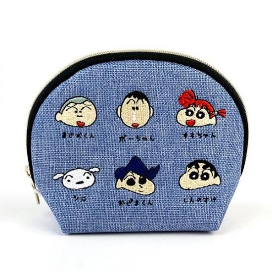 クレヨンしんちゃん マサオくん ボーちゃん しんのすけ ネネちゃん 風間くん ちび刺繍 ミニラウンドポーチ 小物入れ Grey Mcor