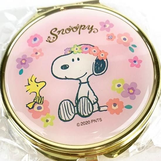 スヌーピーpeanuts コンパクトミラー Pk 手鏡 鏡 ミラー ピンク Mcor