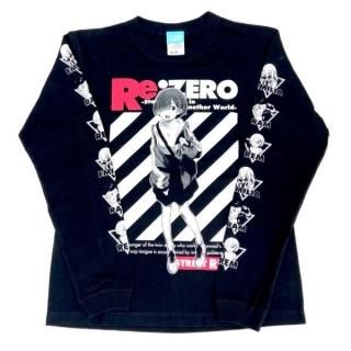 Re：ゼロから始める異世界生活 レム 袖リブロングスリーブTシャツ ストリートファッションVer. S ブラック