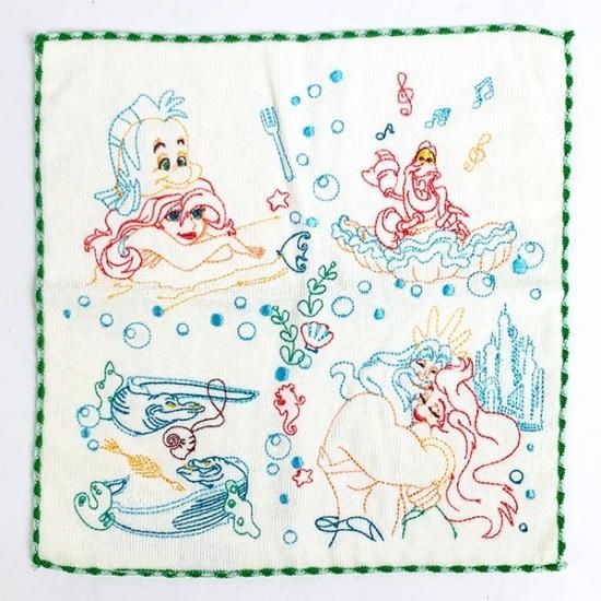 リトルマーメイド ミニタオル アリエル ディズニー 刺繍 ハンカチ タオル ベビー Disney 白
