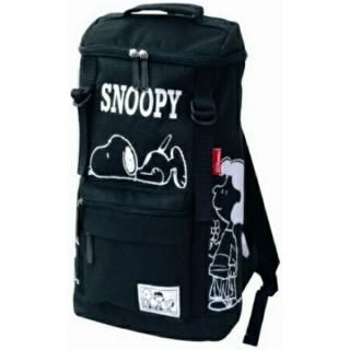スヌーピー ダブルベルト スクエアリュック (デイパック/デイバッグ) ブラック 寝そべり (ORSN) アウトドア用品(MCD)