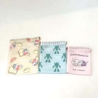 クレヨンしんちゃん  3P巾着 パンいっぱい  巾着 3点セット 3サイズ 黄緑   (MCOR)
