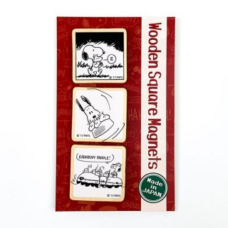 スヌーピー マグネット 3個セット スクエア スヌーピー ＆ ウッドストック 磁石 インテリア キッチン 日本製