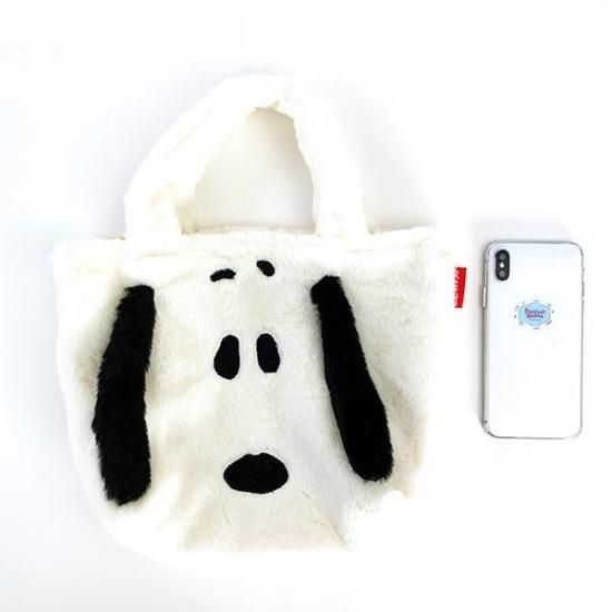 スヌーピー レトロファー ミニ トート 白 バッグ 買い物 ウィンター