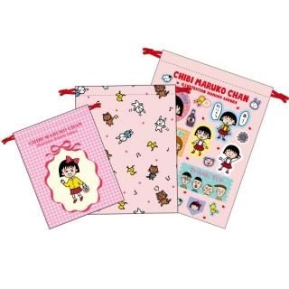 ちびまる子ちゃん 3P巾着 ちびまる子ちゃん原作35周年 3サイズ 巾着袋 小物入れ ピンク