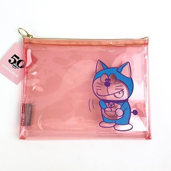 ドラえもん　ポーチ　蛍光ピンク　コスメポーチ　化粧ポーチ　イラスト　原画　漫画 ドラえもん フラットポーチ ピンク クリアポーチ 化粧ポーチ