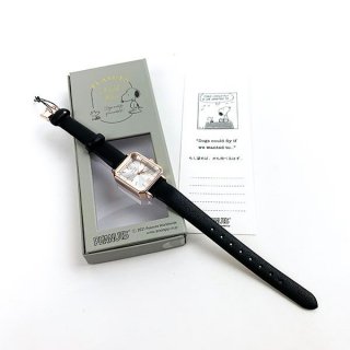 スヌーピー スクエアガラスウォッチ ブラック 日本製 腕時計 アクセサリー