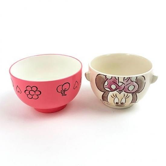 ディズニー ミニーマウス 汁椀茶碗セット 水彩タッチ 食器 お茶碗 お椀 ピンク ディズニー ミニーマウス 汁椀茶碗セット 水彩タッチ 食器 お茶碗 お椀 ピンク