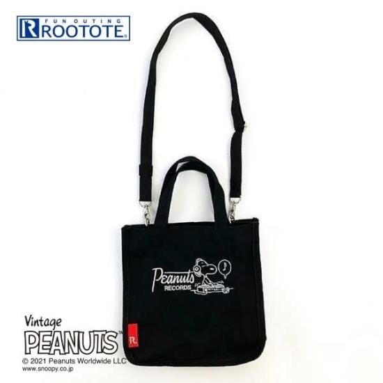 スヌーピー レコード スクエア.キャンバス バッグ ブラック ルートート