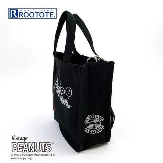 スヌーピー レコード スクエア.キャンバス バッグ ブラック ルートート