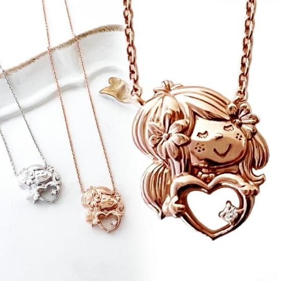 【新品未使用品】 水森亜土 ネックレス ピンクゴールド ダイヤモンシルバー925 受注生産】 誕生石ネックレス 水森亜土 ピンクゴールド 4月