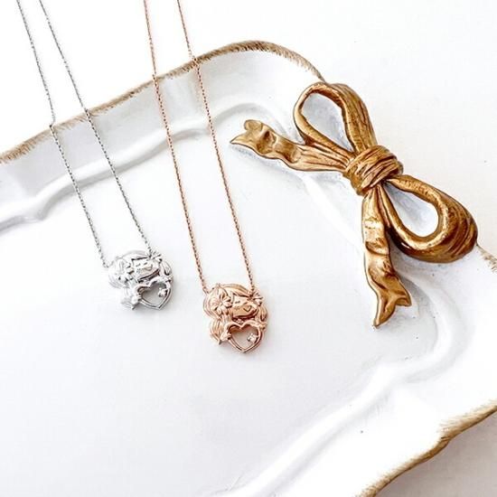 【新品未使用品】 水森亜土 ネックレス ピンクゴールド ダイヤモンシルバー925 受注生産】 誕生石ネックレス 水森亜土 ピンクゴールド 4月