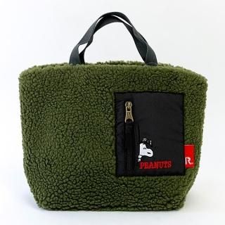 スヌーピー ボア ミニトートバッグ ランチ PEANUTS カーキ