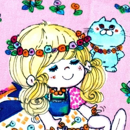 水森亜土 ハンドタオル フラワーリース タオル ハンカチ 亜土ちゃん