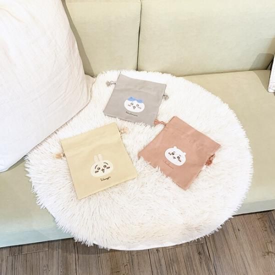 ちいかわ 巾着 ふわふわワッペン 巾着袋 小物入れ ピンク