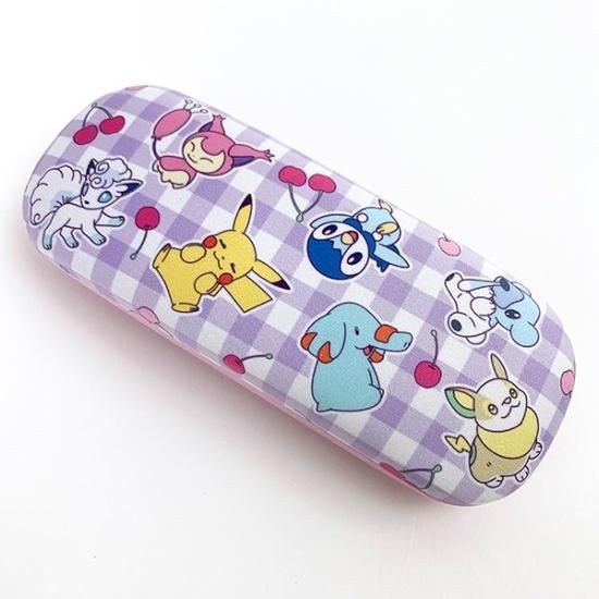 ポケモン ピカチュウ メガネケース クロス付き チェック パープル