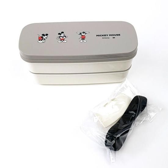 ミッキーマウス ディズニー 2段ランチボックス お弁当箱 グレー日本製