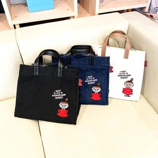 ムーミン リトルミィ デニムブルー刺繍帆布2WAYトートバッグ(M ムーミン リトルミィ デニムブルー刺繍帆布2WAYトートバッグ(M