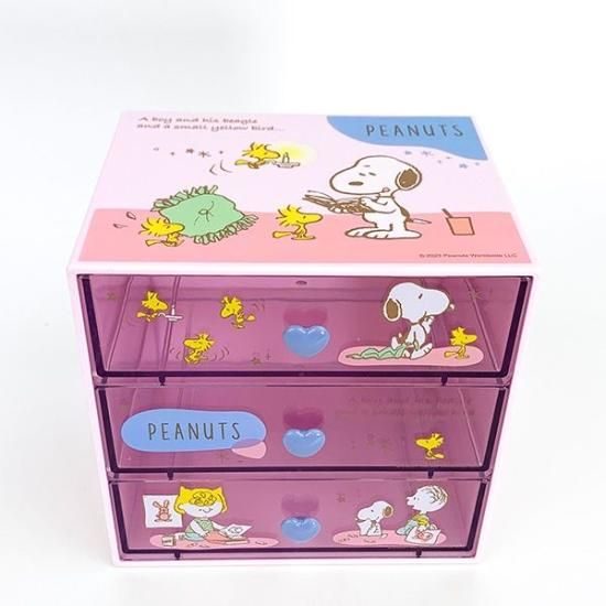 スヌーピー 3段チェスト ピンク 小物入れ デスク周り インテリア
