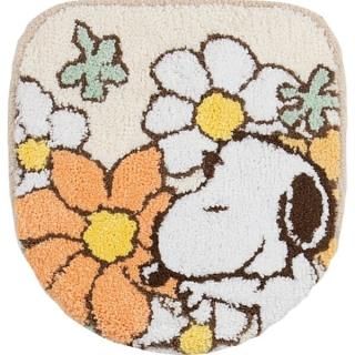 店内セール開催中!10％オフ対象商品! スヌーピー 花いっぱい 兼用トイレフタカバー オレンジ 便座カバー SNOOPY