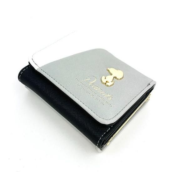 スヌーピー 3つ折り財布 グレーブラック プレート 三つ折り財布