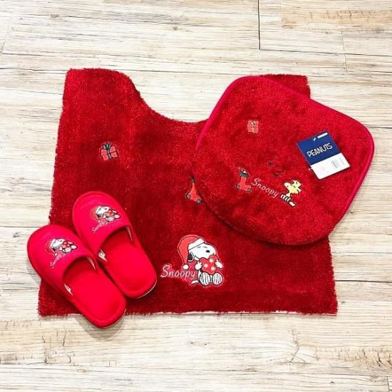 9日迄セール中 レッド色 PEANUTS スヌーピー トイレマットセット