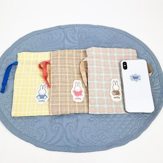 ミッフィー miffy レトロチェック 巾着袋 グリーン 小物入れ ミッフィー miffy レトロチェック 巾着袋 グリーン 小物入れ