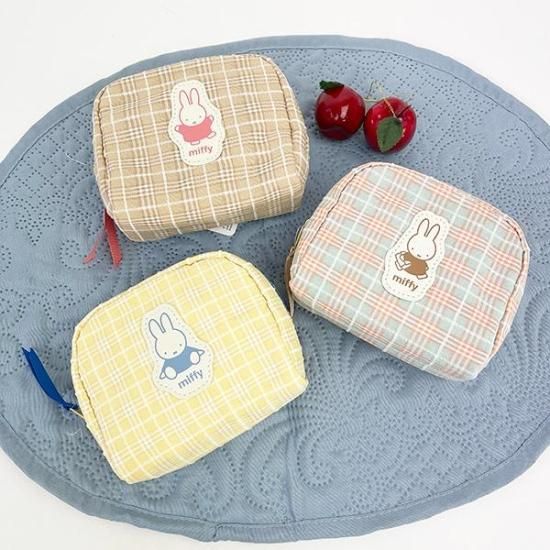ミッフィー miffy レトロチェック 巾着袋 グリーン 小物入れ