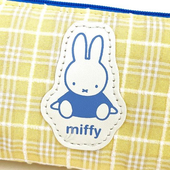 ミッフィー miffy レトロチェック ペンケース イエロー 小物入れ