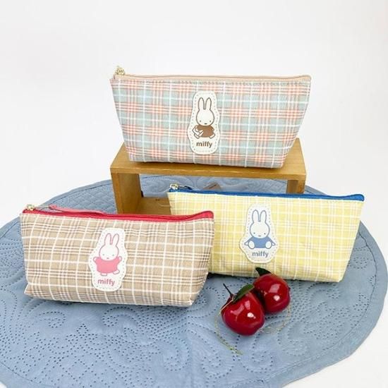 ミッフィー miffy レトロチェック ポーチ イエロー 小物入れ
